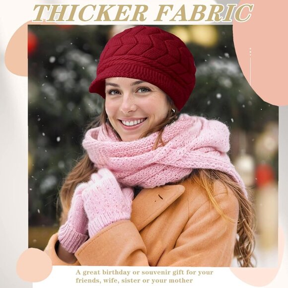 Women's 4 Pack Black Red Gray Beige Brim Wool Ski Winter Beanie Knit Hats Caps - Picture 7 of 7